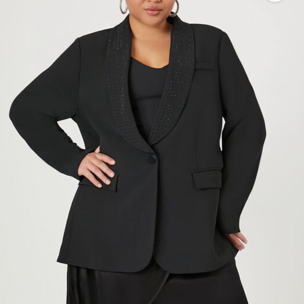 Forever 21+ - A woven blazer featuring lapels with rhinestone embellishments
